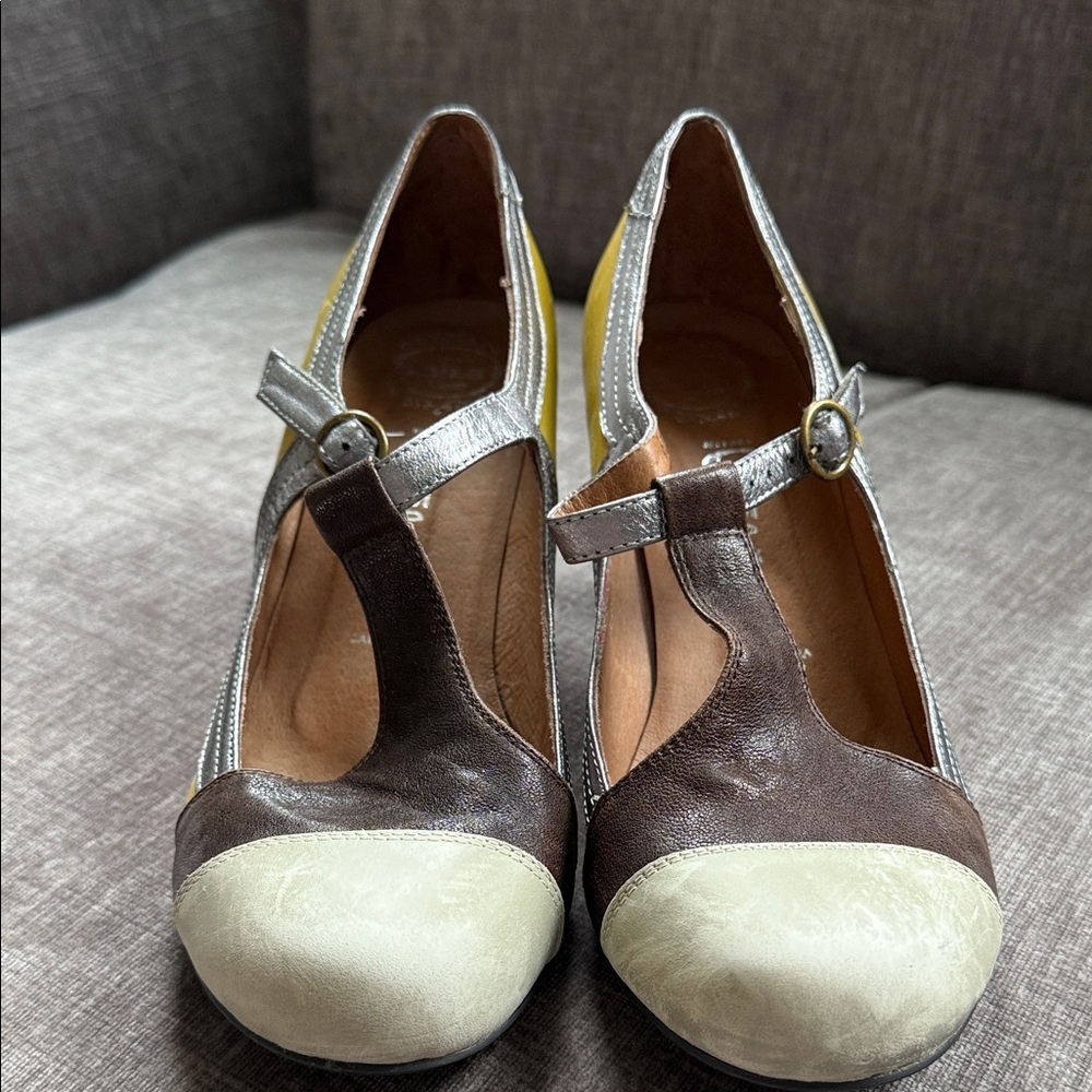 Jeffrey Campbell Silver, Brown, and Cream Heels